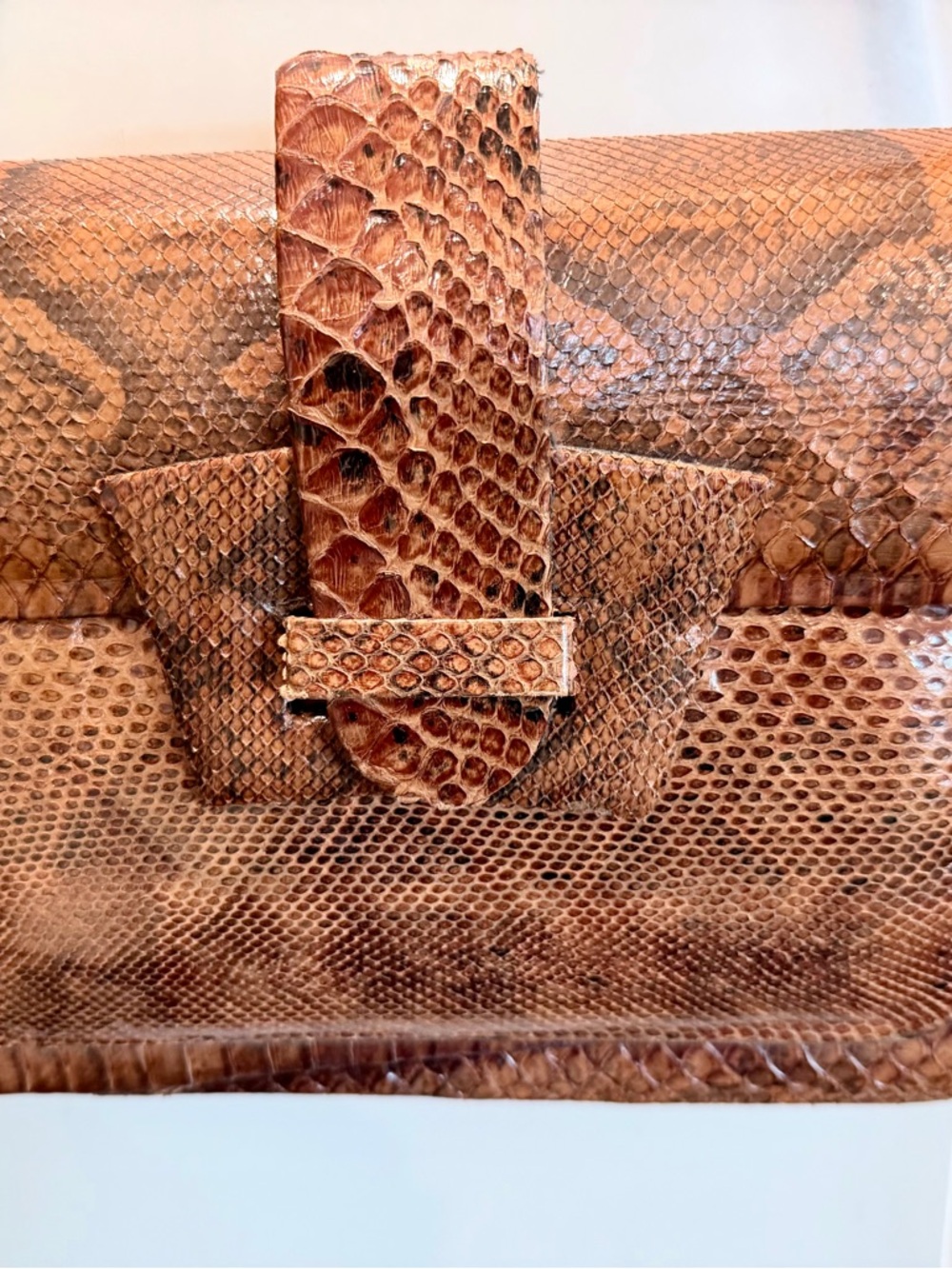 Brown Leather Snake-Embossed Women’s Clutch